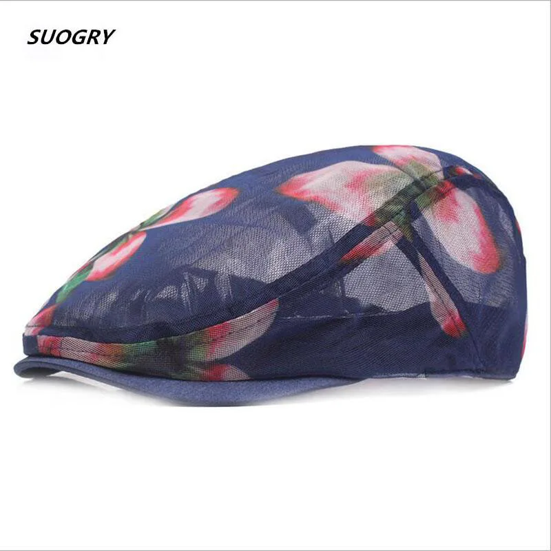 

2018 New Retro Flowers Mesh Cap Women Summer Beret Hat Vintage Floral Casquette Flat Caps Female Berets