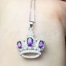 Ожерелье из натурального аметиста, подвеска,, Стерлинговое Серебро 925 пробы, 0.45ct* 2шт 0.85ct* 1 шт, драгоценный камень# TF18072509