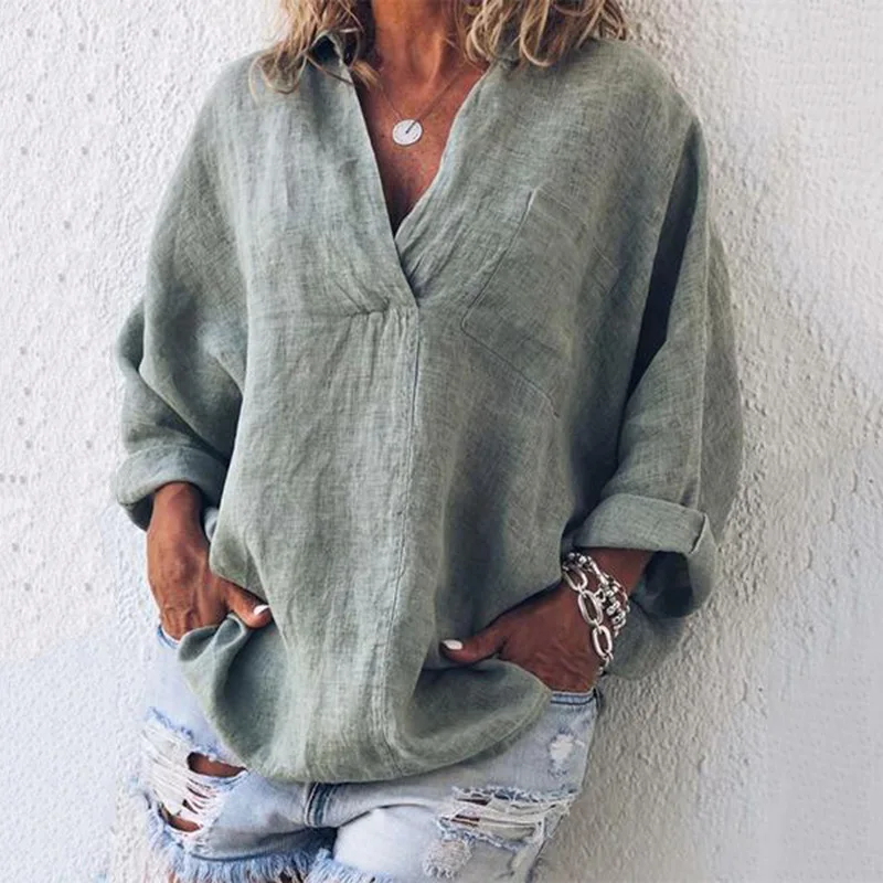 

MoneRffi Casual Long Sleeve Shirt Blouses Women 2019 Spring Summer Loose V-neck Streetwear Shirt Plus Size Loose Blusas Female