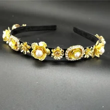 Барокко металл, золото, жемчуг головной убор Тиара на голову для Для женщин лоб ювелирные изделия для волос аксессуары