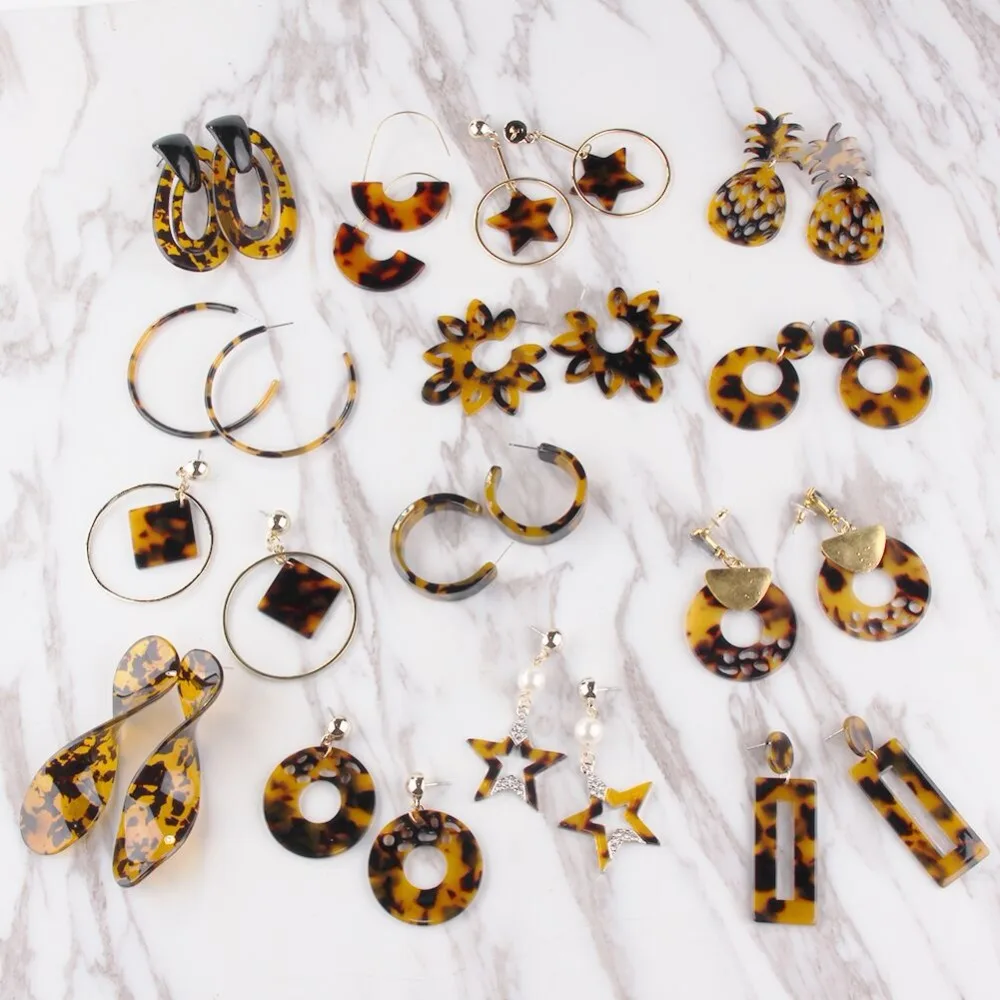 Dvacaman ZA 2019 Geometric Leopard Print Resin Drop Earrings Long Dangle Earrings Women Party Statement Jewelry Gifts Wholesale