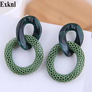 

Exknl Fashion Drop Earrings Vintage Dangle Chain Korean Resin Round Bohemian Earrings for Women Ethnic Party Earrings Jewelry