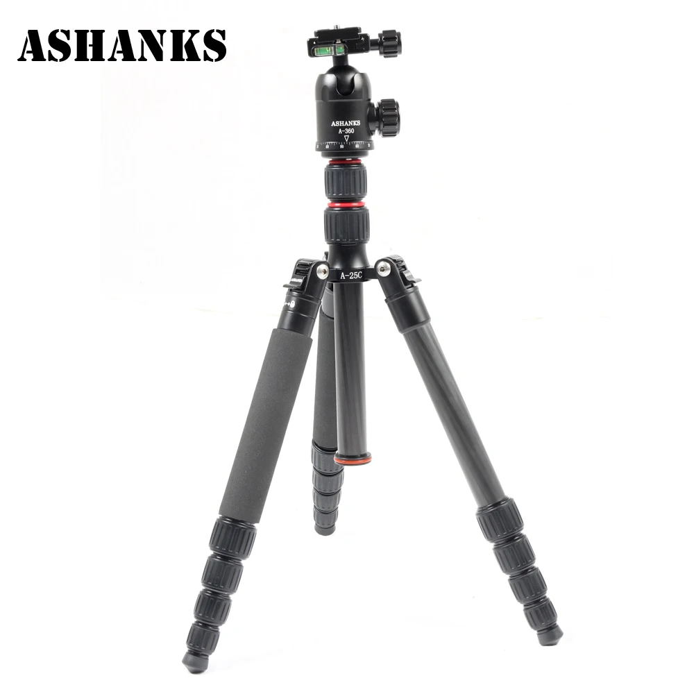 

ASHANKS A25C Professional Loading 10KG Carbon Fiber Portable Camera Tripod with Ball Head and Carry Bag Better than Q666C