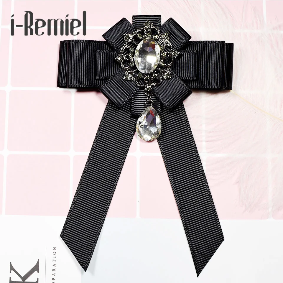 

i-Remiel Ribbon Bow Brooch Tie High-grade Flower Brooches Pin Bowknot Bowtie Corsage Black Broche for Men Crafts Bouquet Wedding