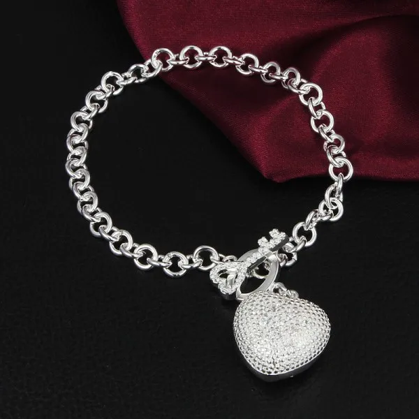 YHAMNI Brand Women 925 Sterling Silver Charm Bracelets Key Heart Lock