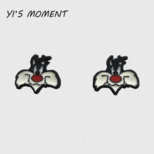 Новая модель подарок на день рождения эмаль животных ювелирные изделия прекрасный с изображением кота Сильвестра серьги гвоздики женские серьги для детей