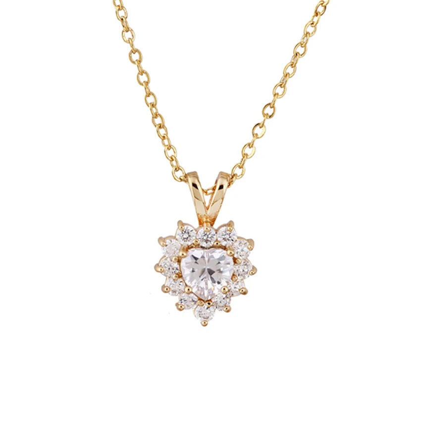 Лидер продаж 2017 года золото Цвет Jewelry листва сердце белыми камнями кристалл кулон