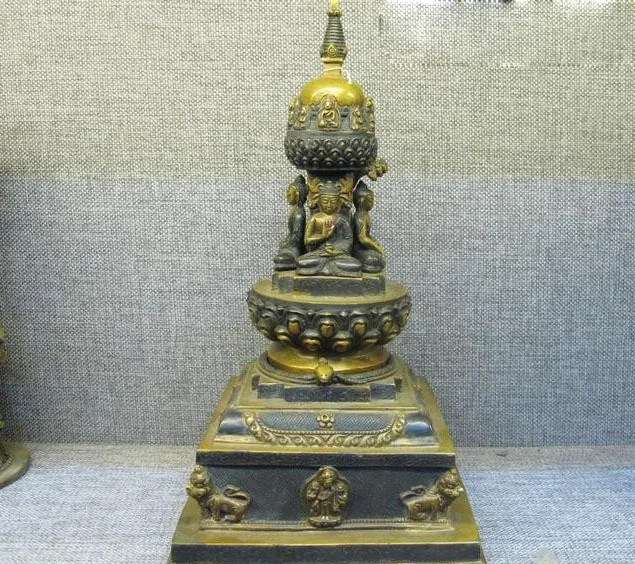 

Nepal Purple Bronze red copper Sakyamuni Buddha Tibet Buddhism pagoda tower free shipping