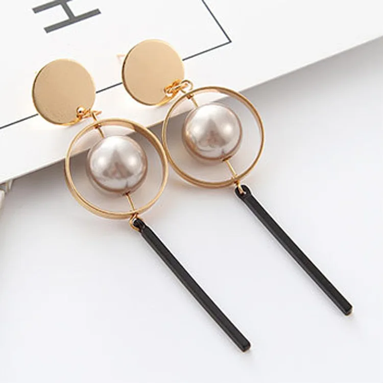 

2017 New Earings Fashion Jewelry Vintage Hollow Circular Sequined Pearls Long Drop Earrings Boucle D'oreille Femme Pendante