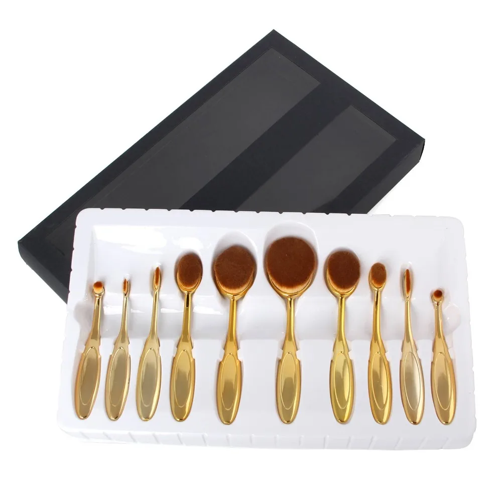 

Romatpretty 10Pcs/set Tooth Brush Shape Toothbrush Oval Foundation Powder Makeup Brush Set Cosmetics Brushes Kits