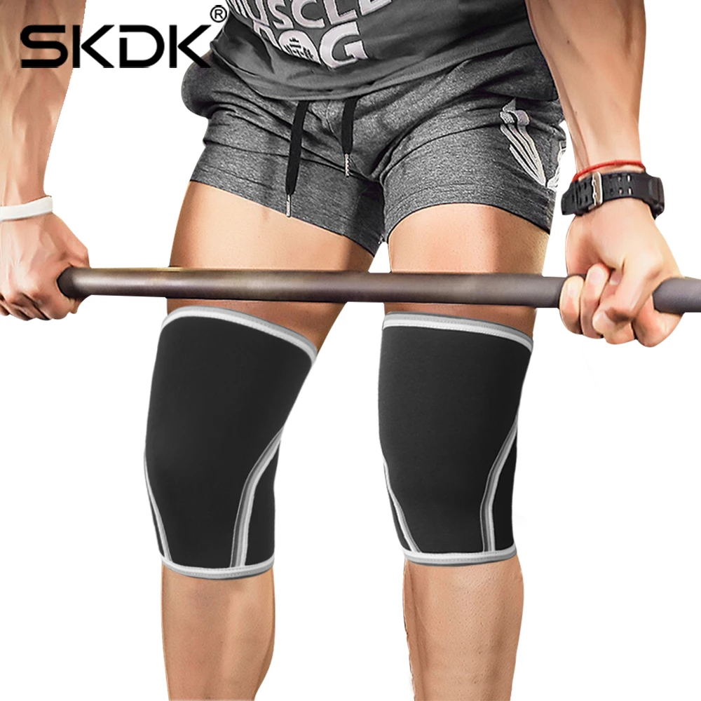 SKDK 1 زوج 7 مللي متر النيوبرين كم الاثقال القرفصاء رفع الاثقال ضغط الكوع الأكمام تنس عبر التدريب الركبة سادة هدفين