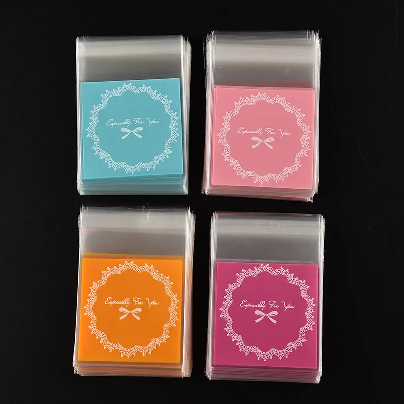 

100pcs/bag OPP Plastic Package Bag Lovely Bow Design Cake Gift Candy Pack Paper Biscuits Snack Baking Package Self-adhesive