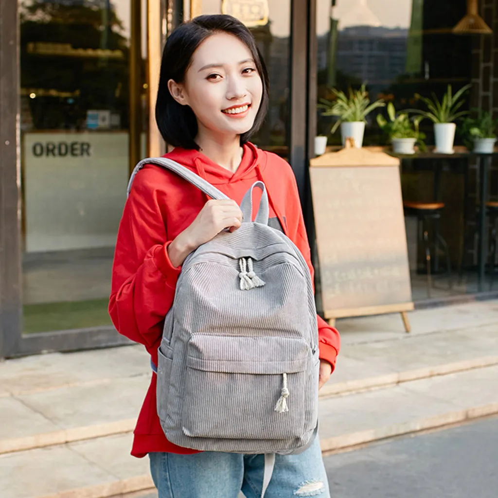 Элегантный стиль Мягкий тканевый рюкзак женский вельветовый дизайн школьный рюкзак для девочек-подростков полосатый рюкзак женский стиль