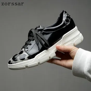 

2019 Comfortable Women Flat Platform sneakers Genuine Leather Lace up Casual Shoes Ladies sport Flats heel Creepers Moccasins