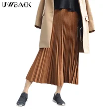 Uwback Для женщин юбка; Сезон Зима; Лось кожи юбки элегантные, Новая мода карамель юбка для леди Винтаж плиссированные юбки велюр EB417
