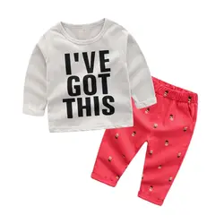 Для малышей с принтом комплект одежды с надписью Осенняя Одежда для маленьких девочек комплект футболки с длинными рукавами и надписью +