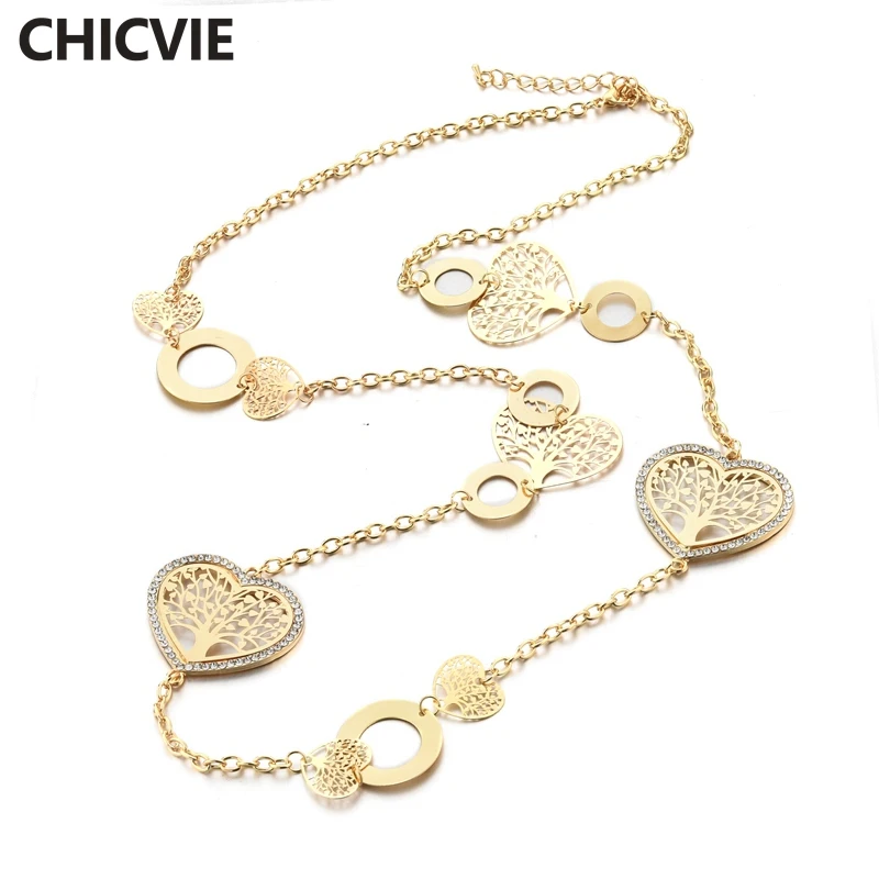 

CHICVIE New Girlfriend Gift Tree Of Life Heart Necklace Pendant Charm Necklace Women boho Statement Bohemian Necklaces SNE180039