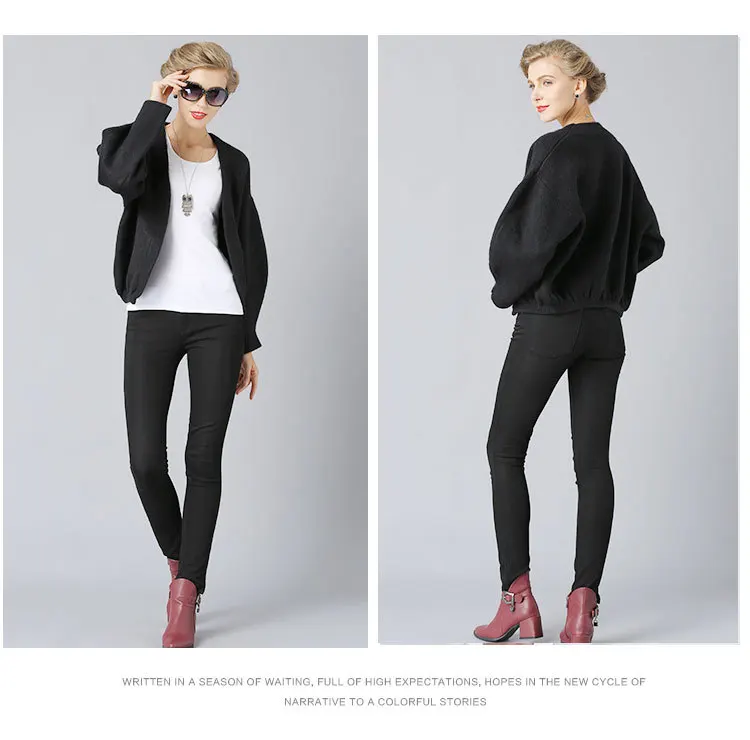 New European and American large size women's knit short sleeve sweater thick winter sweater coat ladies tide (7)