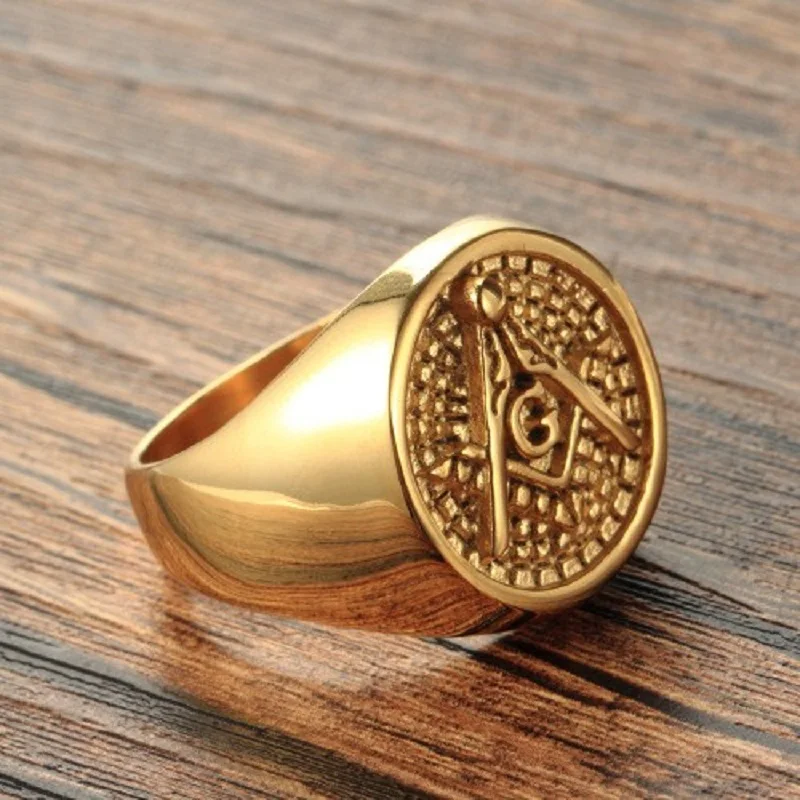 

Freemasonry Free Mason Symbol Gold Tone Men's 316L Stainless Steel Masonic Ring