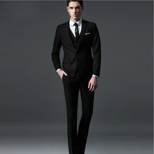 Лучшие высококачественные черные тонкие мужские костюмы с разрезом сзади, повседневный Блейзер, куртка+ брюки+ жилет+ галстук, одежда для жениха из четырех предметов