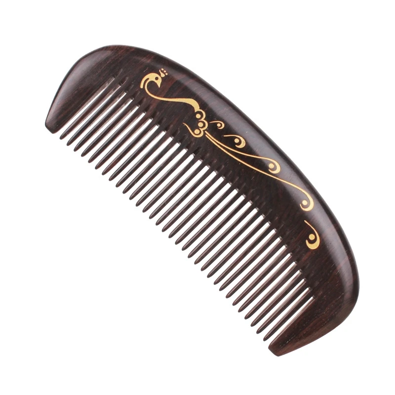peacock gold paint lacquer black sandalwood comb handicraft chacate preto | Красота и здоровье