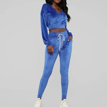 

Loozykit Women Casual Long Sleeve V-neck Two Pieces Sports Set Tracksuit Top High Waist Pants Outfit Drawstring Fitness Set
