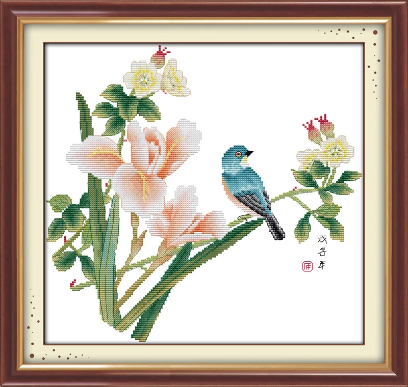 

Elegant seasons(1) flower cross stitch kits 14ct white 11ct print on canvas embroidery set sewing hand made crafts home decor