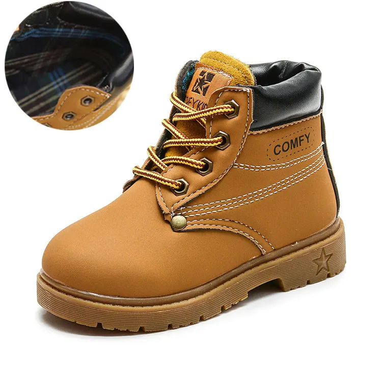 Kalupao 2018 Kids Rivet Ankle Boots Girls Boys Shoes Short Yellow Autumn Martin Cow Muscle Boots Baby Child Leather Shoes  (22)