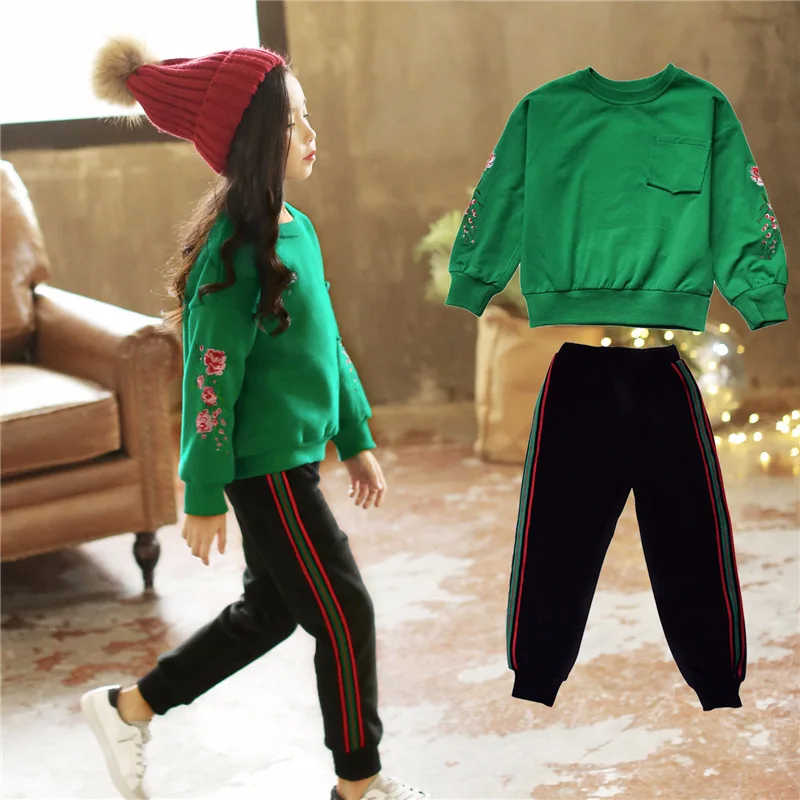 

Embroidery Little Girls Tracksuits Two pieces Long Sleeve Sweatshirt Pants age 4 5 6 8 9 10 years Autumn Winter Girls Outfits