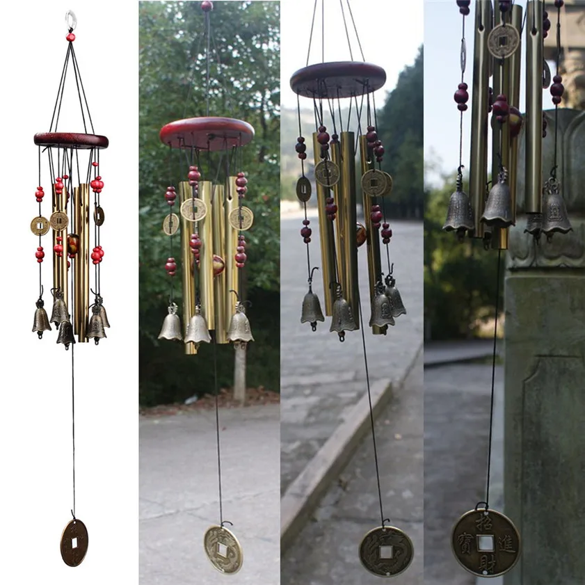Zero Amazing Antique 4 Tubes Wood Chapel Church Bells Wind Chimes Yard