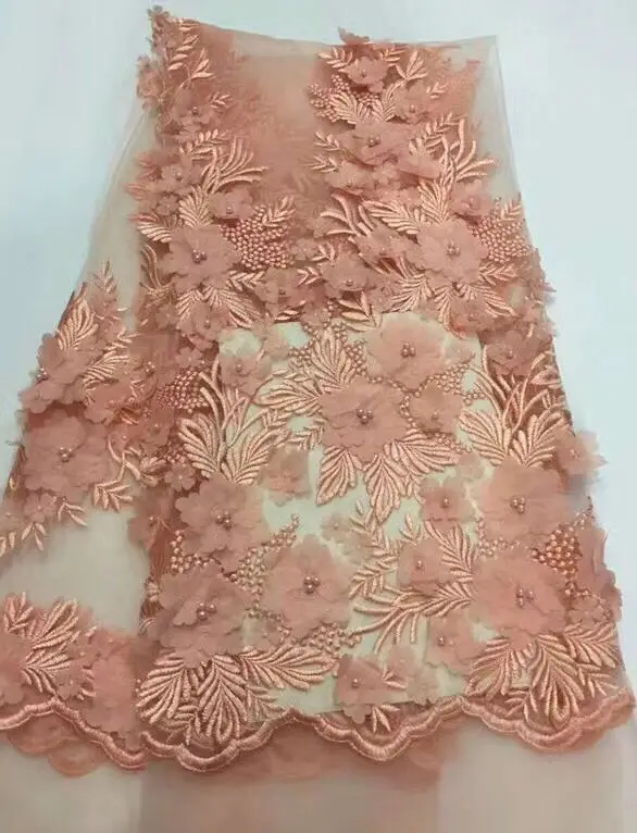 

Peach Embroidered Tulle Lace Fabric Free Shipping Beads Swiss Voile Lace In Switzerland White 3d Lace Fabric For Wedding Dresses
