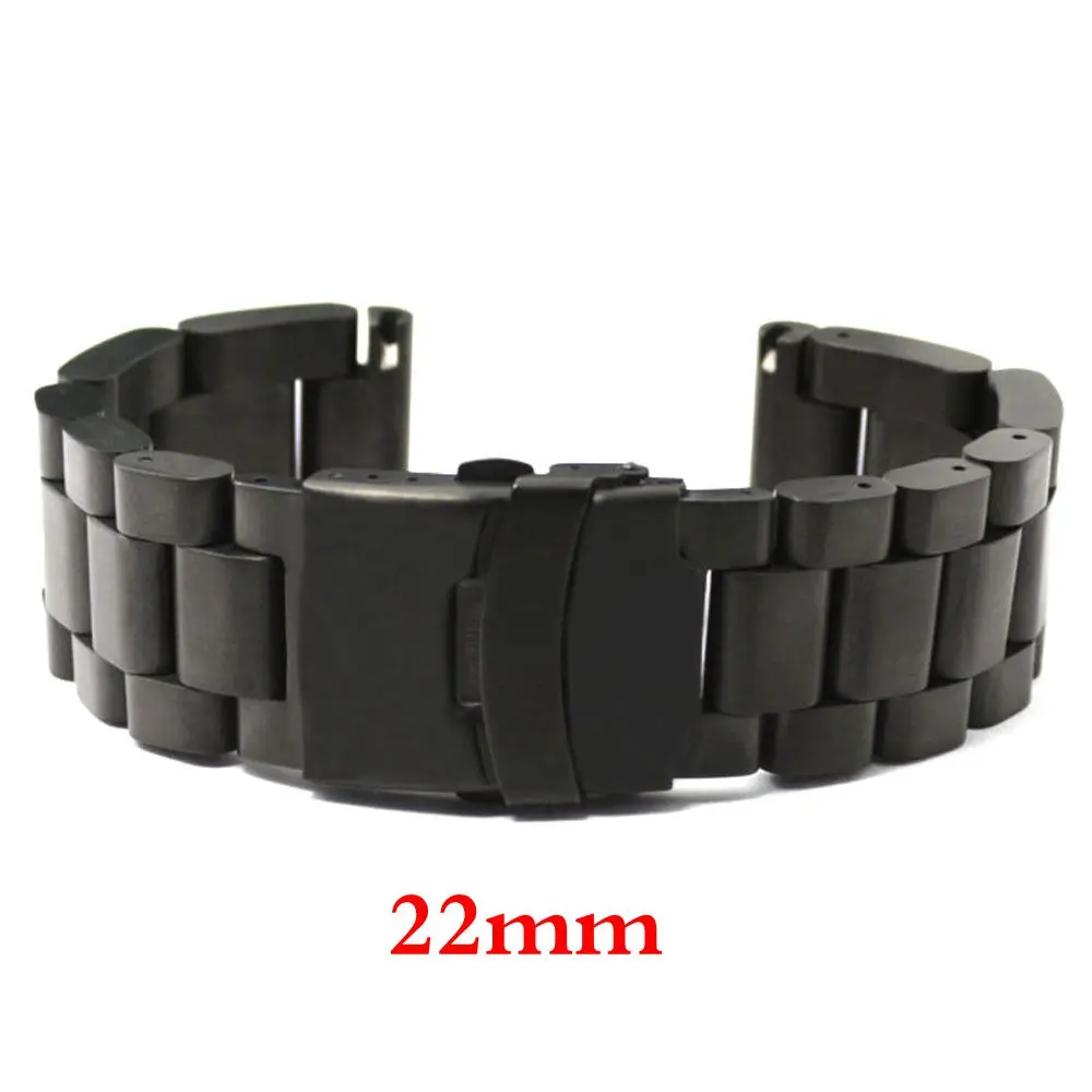 

Top Quality Black 22mm Men Woman Stainless Steel Watch Band With 2 Spring Bars For Business Smart Watches Strap GD013522