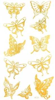 

2Pcs/Lot 10*17.5cm Charming Butterfly Women Leg Arm Hand Body Gold Tattoo Stickers Waterproof Temporary Glitter Tattoo Sticker