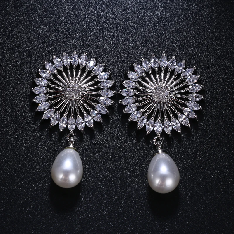 Emmaya Шарм Новая мода AAA микро-Мозаика Циркон жемчуг Для женщин дамы серьги девушка темперамент серьги вечерние