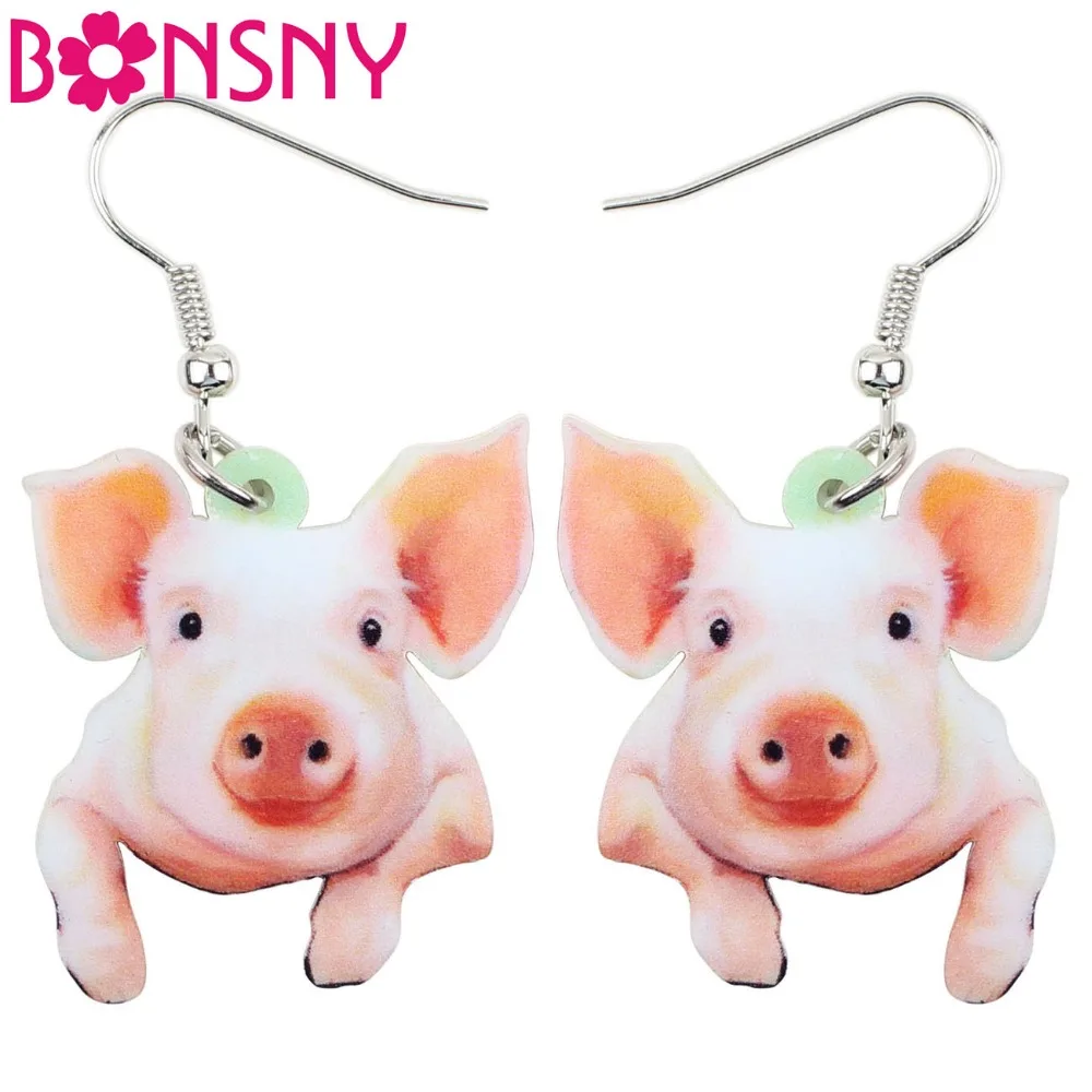 

Bonsny Acrylic Dangle Cartoon Funny Pig Piggy Drop Earrings Big Long Novelty Animal Jewelry For Girls Women Wholesale 2018 News