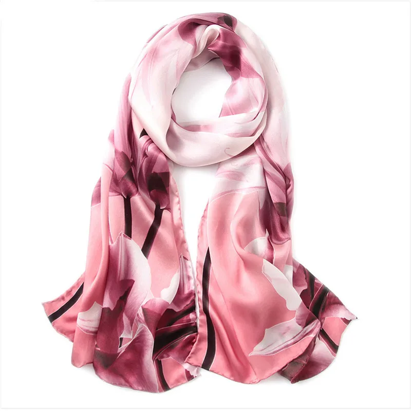 Butterfly Print Silk Scarf Spring Pure Silk Scarf Shawl Hand-rolled Edges Natural Silk Scarf Women Fashion Scarves Wraps