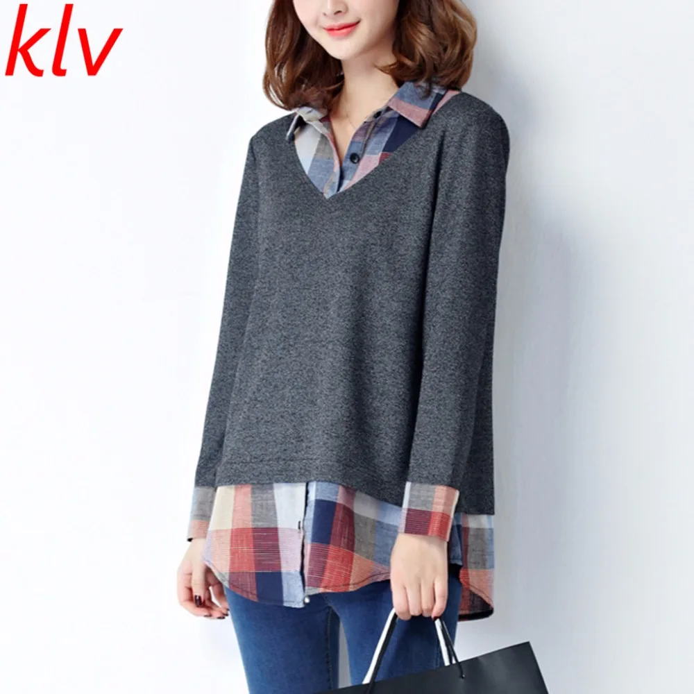 Women Long Sleeve Fake Two Piece Plaid Patchwork Blouse Matenity Mother Pullover Shirt Pregnant Women Tops