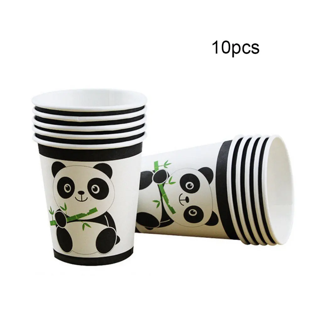 

10Pcs Panda Birthday Festerval Wedding Decorative Tools Holiday Party Cutlery Set Paper Cup Paper Tray