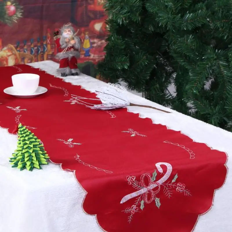 

Creative Christmas Embroidery Table Runner Tablecloth Home New Year Xmas Wedding Party Dinner Decoration for Home Hotel Decor
