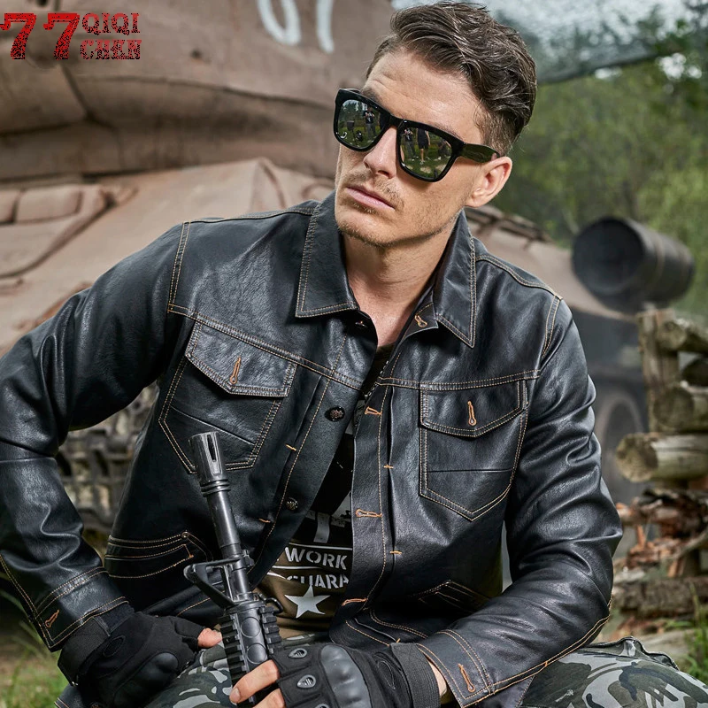 

QIQICHEN Autumn Winter Motorcycle PU Leather Jacket Men Plus Size 3XL Military Multi-Pocket Flight Faux Leather Jacket hombre
