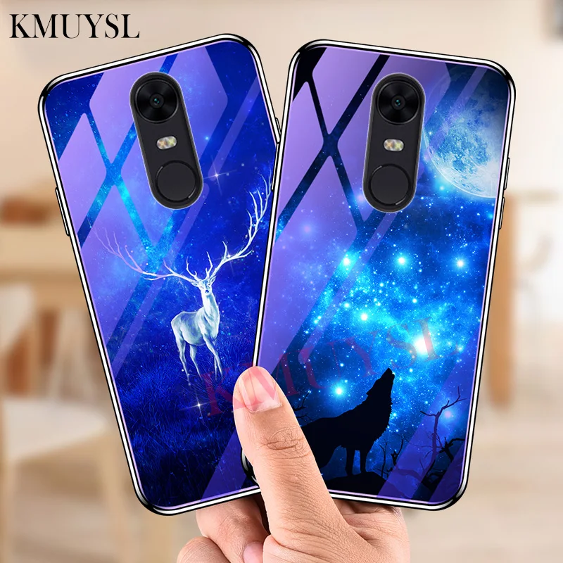 

For Xiaomi Redmi Note 6 5 Pro 4X 4 Mi 8 SE 6 6X 5X A1 A2 Lite Glass Phone Case On Redmi 5 Plus 5A 6A S2 Plating Blue Light Cover