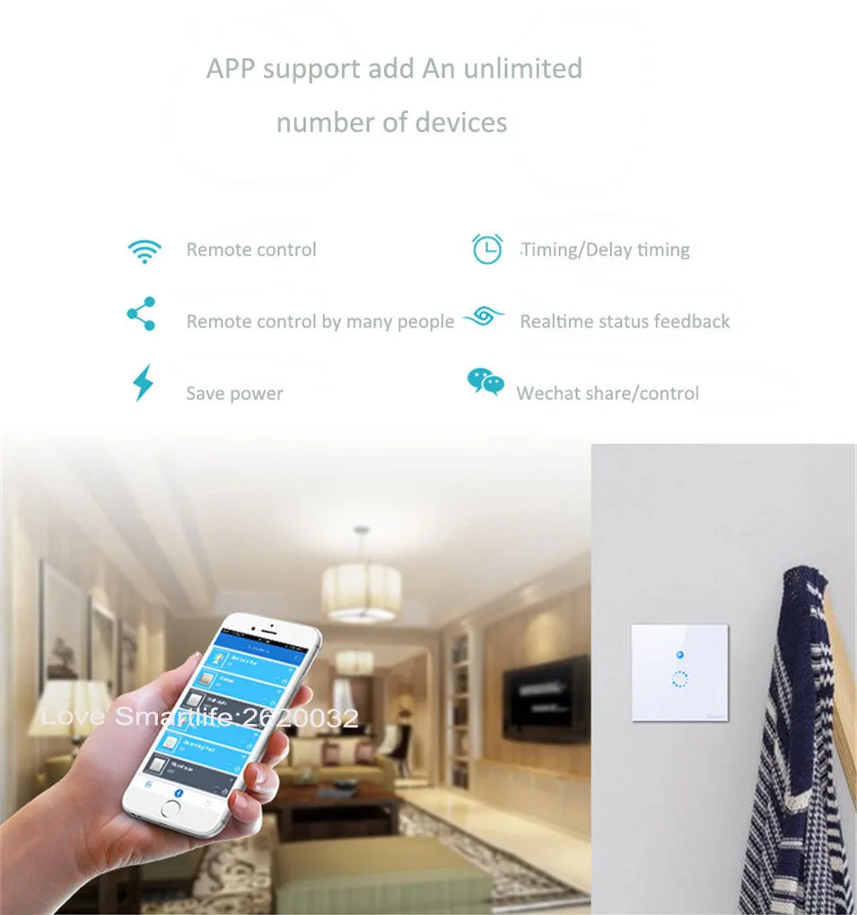 EU US Type Sonoff Wifi Touch Glass Panel Switch Smart Home Remote Control Wifi Switch 1 gang 1 way Home Automation Ewelink APP -2