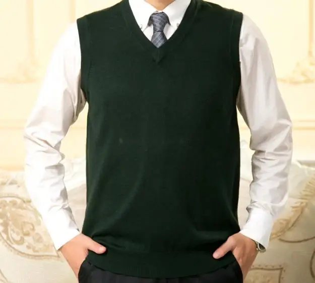 Отцов плюс размер свитер жилет Bottons Натяжной вязаный свитер без рукавов классический мужской шерстяной жилет гарантия качества