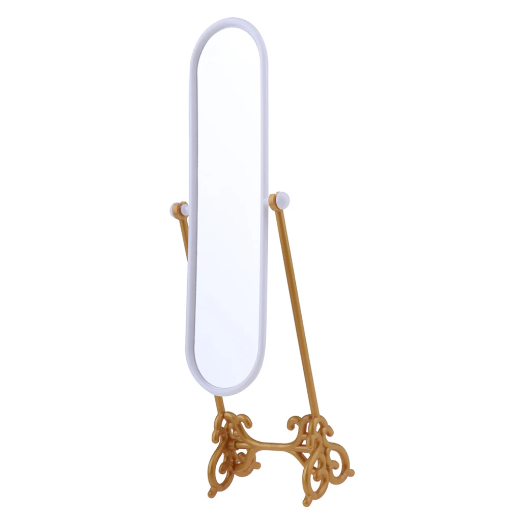 

Dolls Bedroom Furniture Fitting Room Gold Dressing Mirror Model Furniture Play Set for Dolhouse Kid Pretend Play Toy