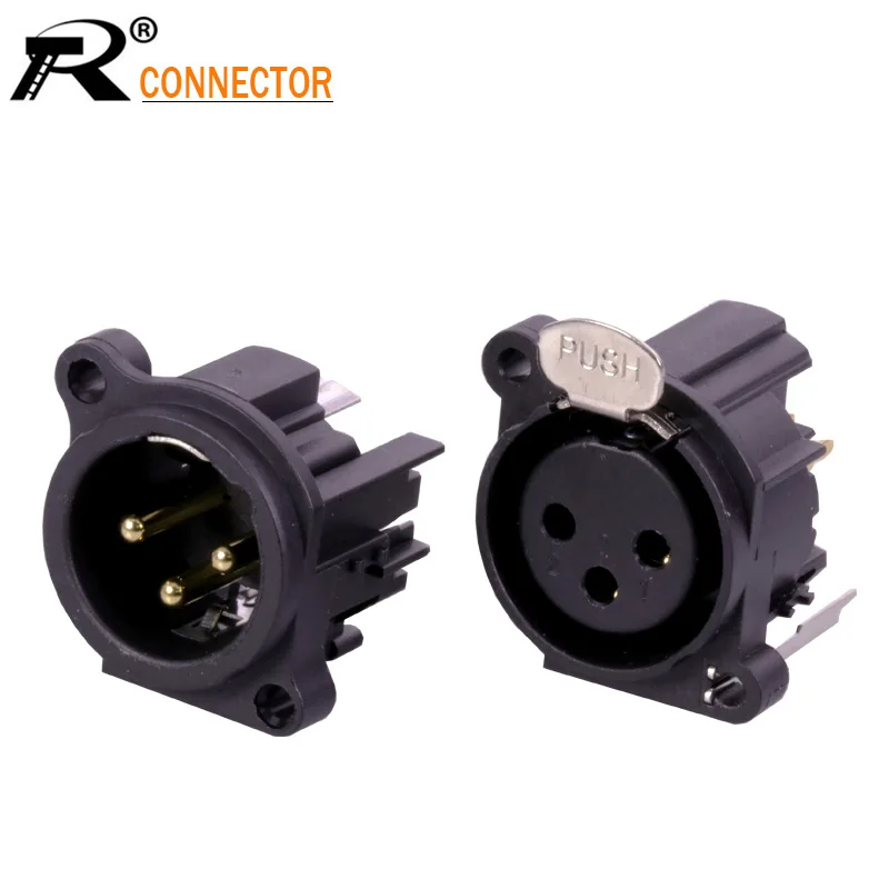 

High quality XLR connector Black Plastic 3pin XLR Male/Female jack panel mount with PUSH button audio jack speaker plug 1pc