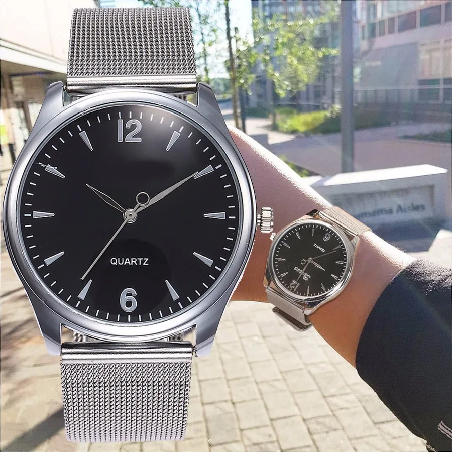 

Dropshipping Women Silver & Gold Mesh Watch Unique Fashion Casual Simple Quartz Wristwatches Gift Clock Relogio Feminino