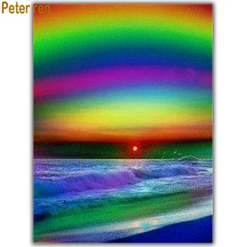 

Peter ren Diamond painting cross stitch landscape Square\Round mosaic Rhinestone Full Diamond embroidery Seven-color rainbow sea