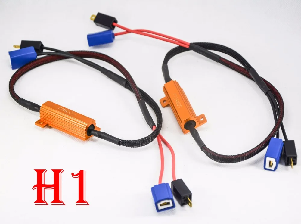 50W 6ohm Gold Fuse H1 Load Resistor Wire CANBUS Decoder Error Message Free Canceler Capacitor 2PCS For Auto Car LED Headlight Kit