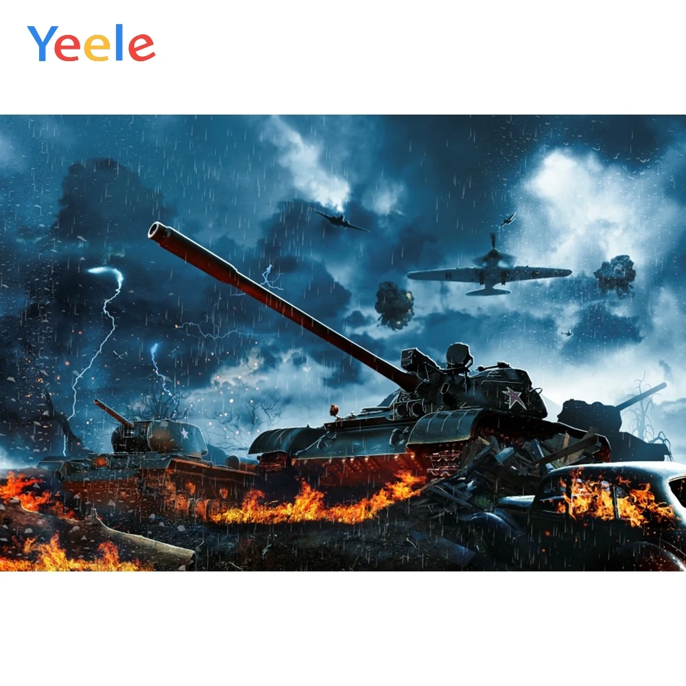

Yeele Photocall War Tank Fire Rain Cloud Room Decor Photography Backdrop Personalized Photographic Background For Photo Studio