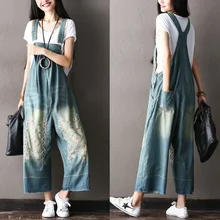 Новые женские летние штаны с вышивкой больших размеров универсальные хлопковые большие джинсы с заниженным шаговым швом